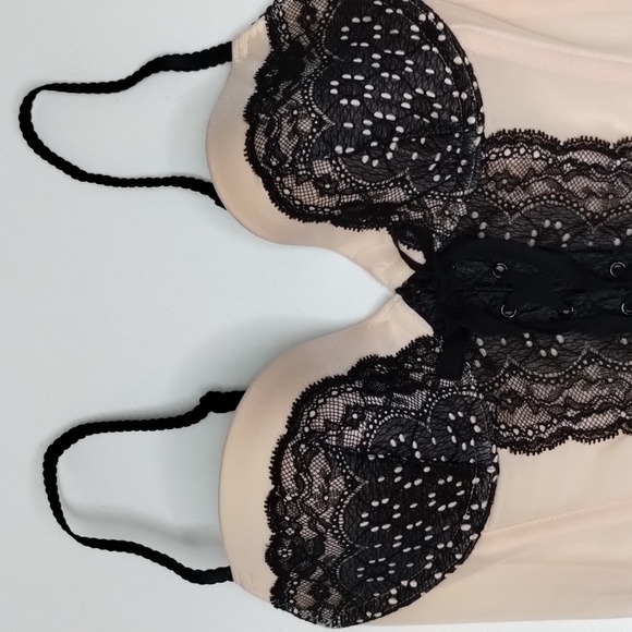 Victoria's Secret Corset Bra Cami 36B pink mesh black lace - Picture 2 of 8